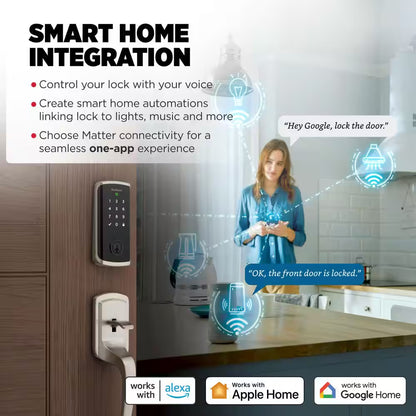 Halo Select plus Touchscreen Deadbolt Wi-Fi + Matter Smart Lock Apple Home Keys Tap-To-Unlock Technology Satin Nickel