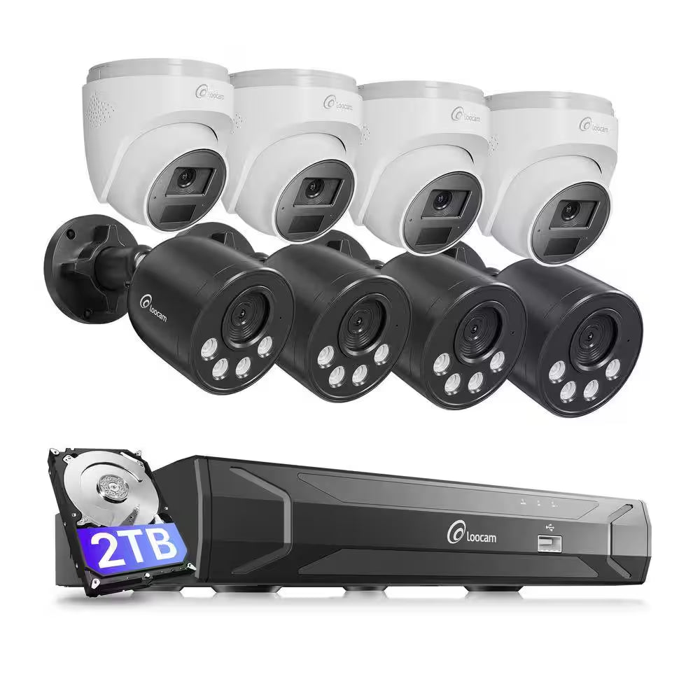 4K Ultra HD 8-Channel 8MP Poe 2TB NVR Security Camera System with 8-Wired Poe IP Cameras, Smart Human Vehicle Detection