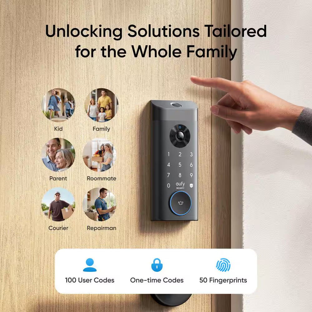 E330 Black Video Smart Lock Wifi 3-In-1 Camera, Doorbell, and Fingerprint Keyless Entry Door Lock with Built-In Chime
