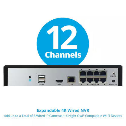12-Channel 4K 2TB Smart NVR Security Camera System with 4-Wired IP Spotlight Cameras with 2-Way Audio