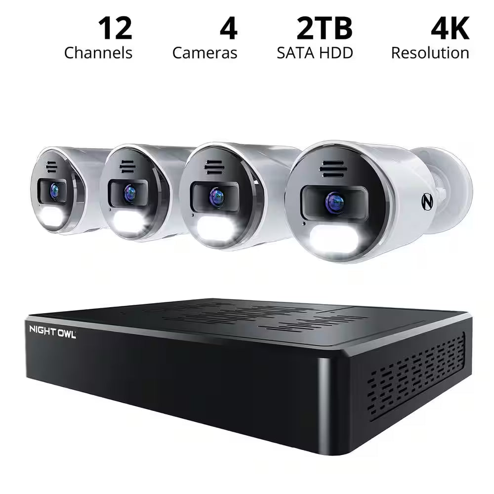 12-Channel 4K 2TB Smart NVR Security Camera System with 4-Wired IP Spotlight Cameras with 2-Way Audio