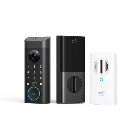 E330 Black Video Smart Lock Wifi 3-In-1 Camera, Doorbell, and Fingerprint Keyless Entry Door Lock with Built-In Chime