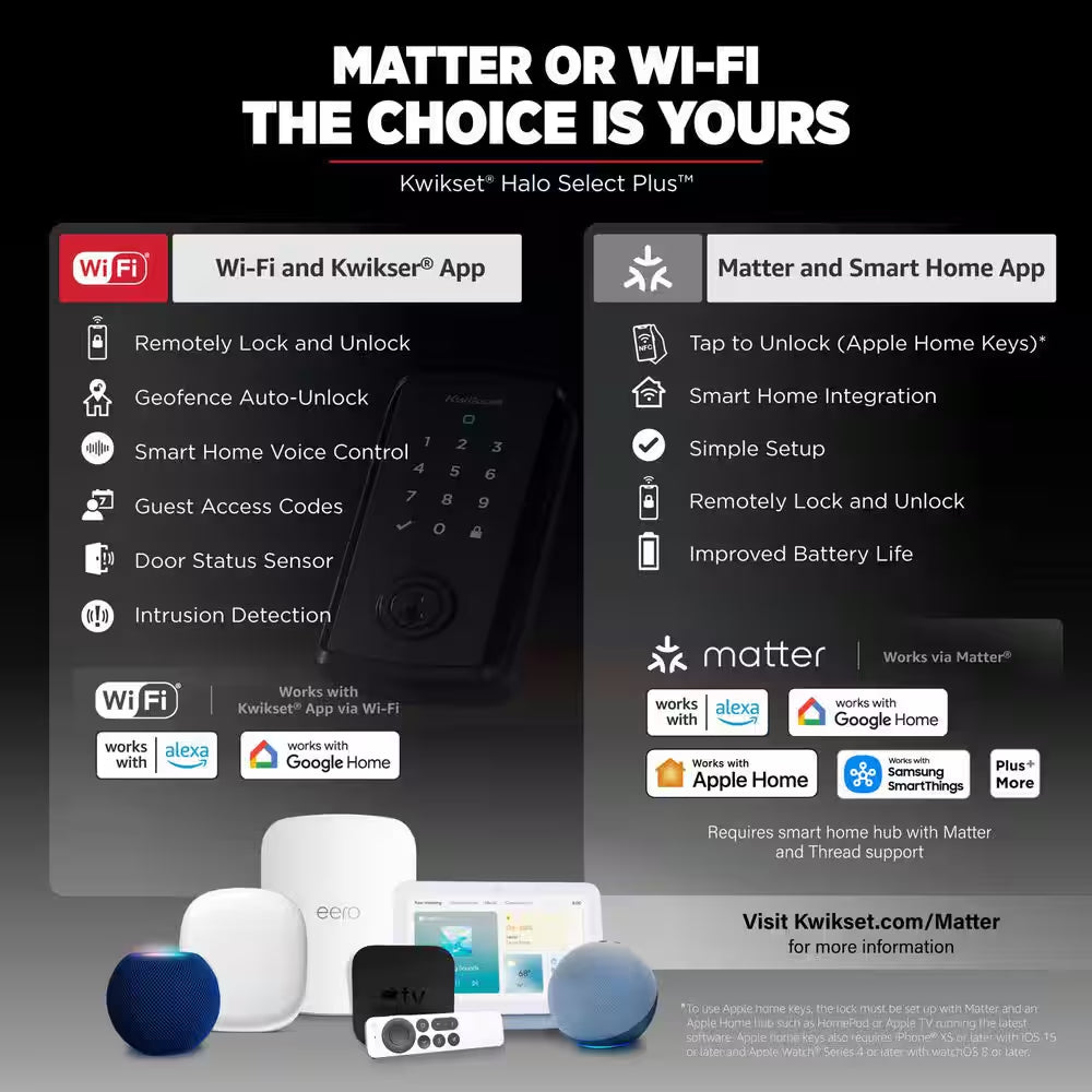 Halo Select plus Touchscreen Deadbolt Wi-Fi + Matter Smart Lock Apple Home Keys Tap-To-Unlock Technology Satin Nickel