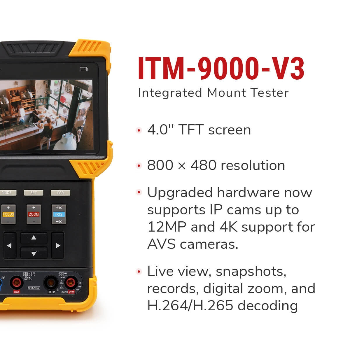 IC Realtime ITM-9000-V3 CCTV ONVIF And HD-AVS Multi Function Test Tool With 4" Screen, Dual LED - image 3