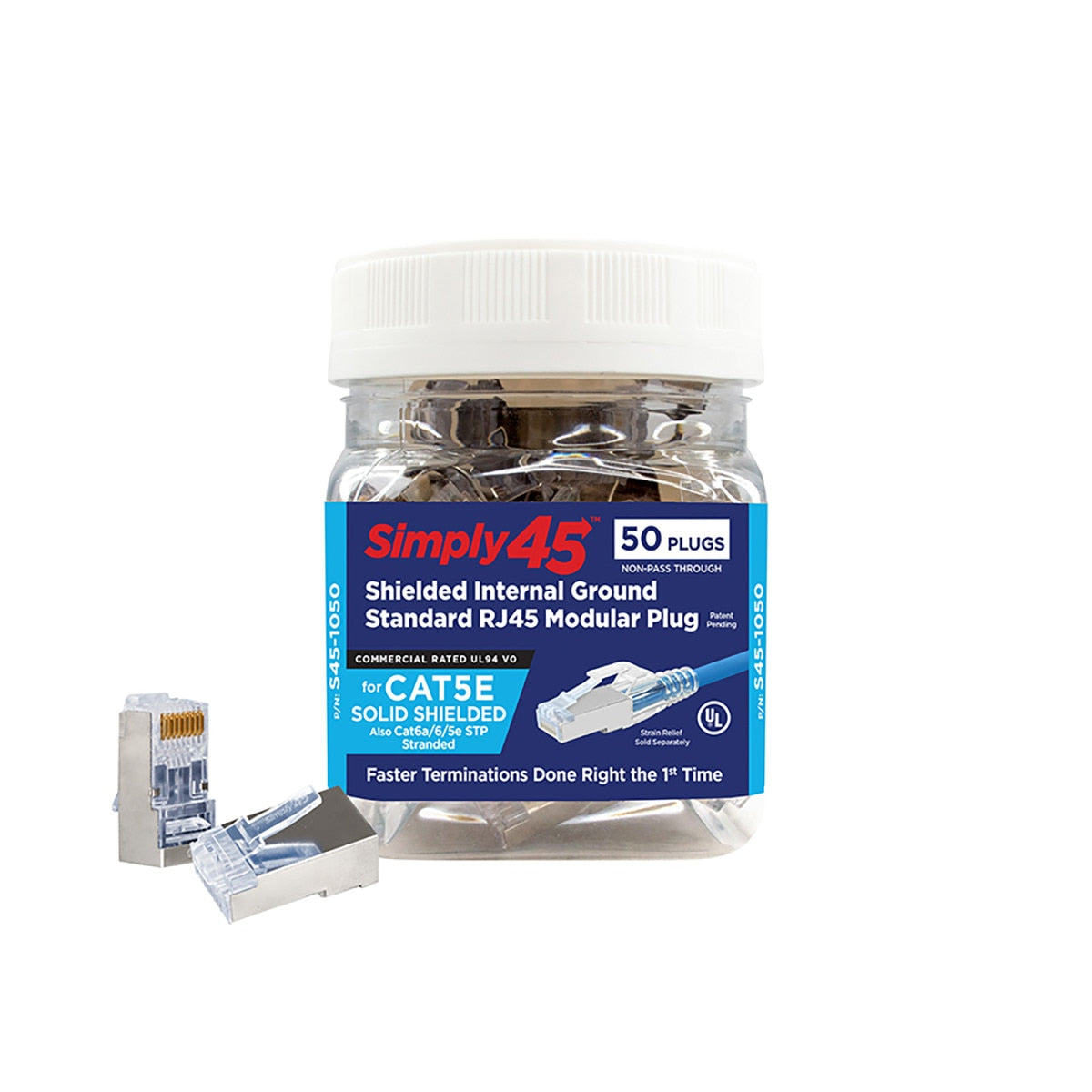 IC Realtime S45-1050 Standard Shielded (internal Ground) CAT5E STP RJ45 Modular Plugs, Blue Tint