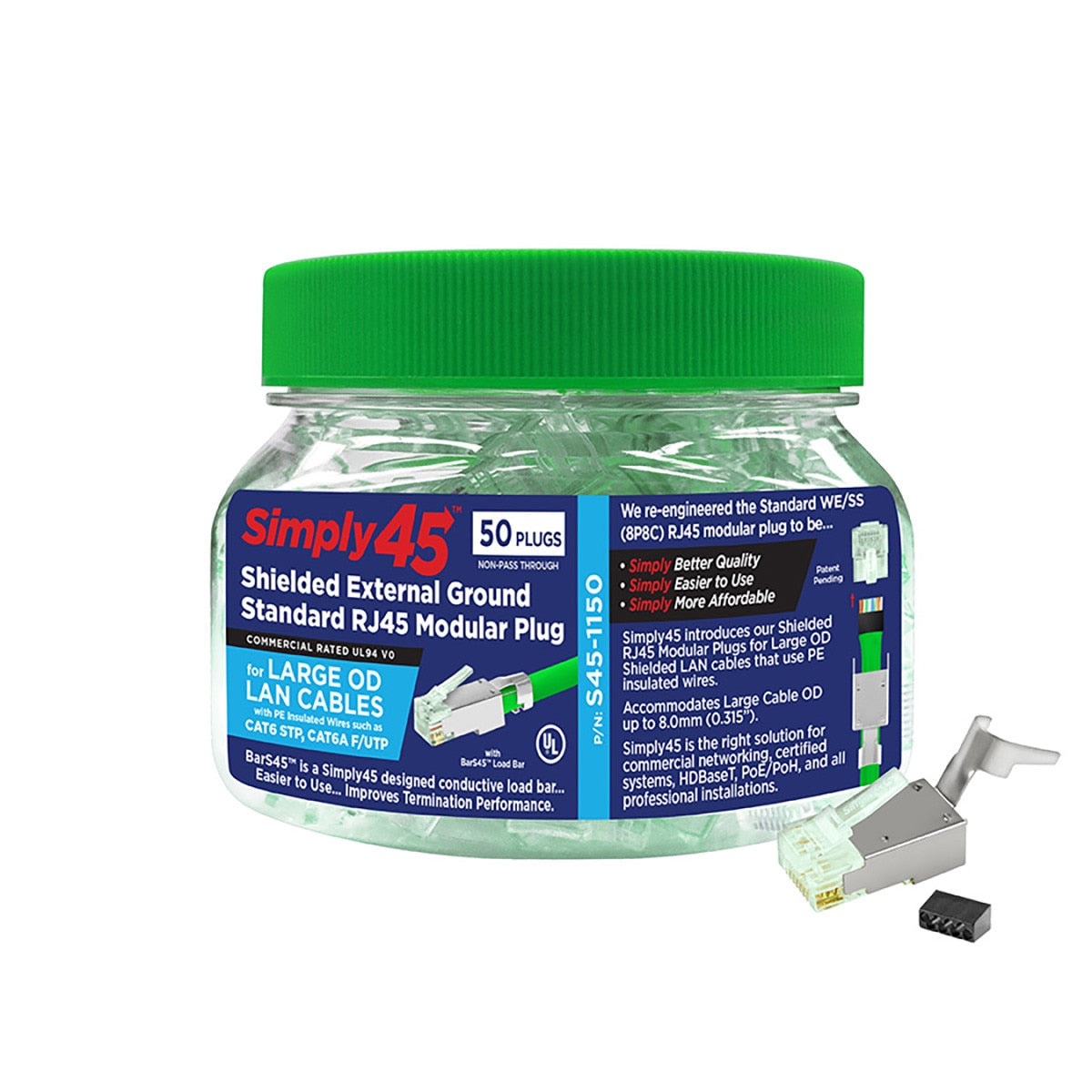 IC Realtime S45-1150 Standard Shielded (external Ground) CAT6 STP RJ45 Modular Plugs With