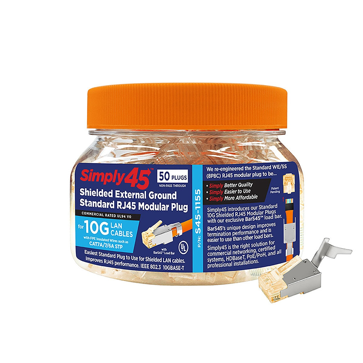 IC Realtime S45-1155 Standard Cat7a/7/6a Shielded External Ground RJ45 Modular Plugs With